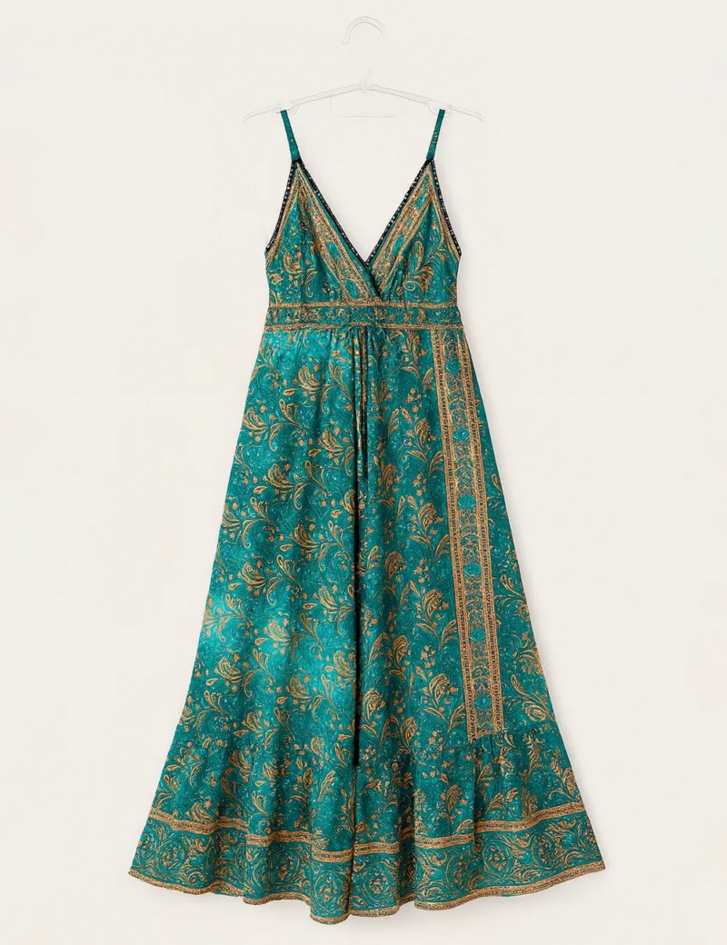 Vestido Indiano Fios de Ouro Costa Fechada - Imagem 3