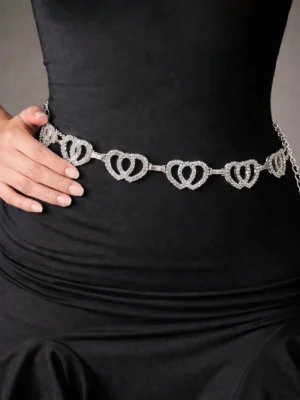 Cinto Corrente com Pedraria Coração Duplo