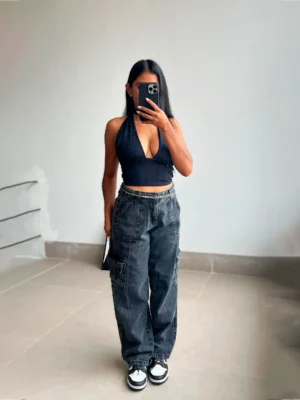 Calça Cargo Lavagem Escura