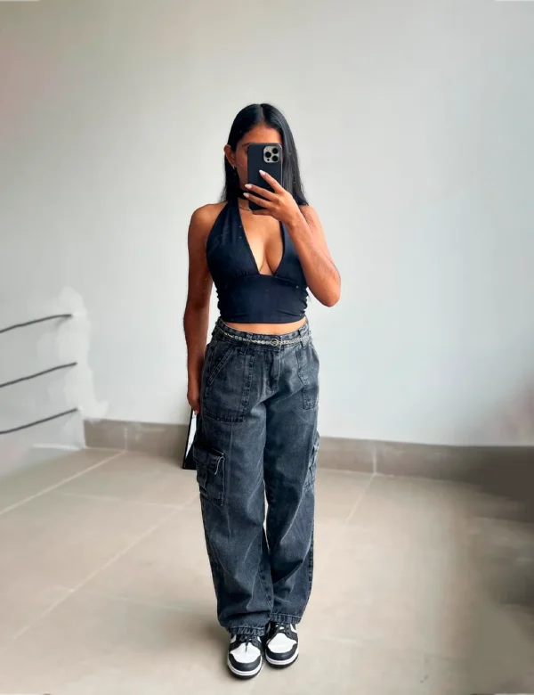 Calça Cargo Lavagem Escura