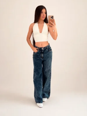 Calça Jeans Wide Leg Marmorizada